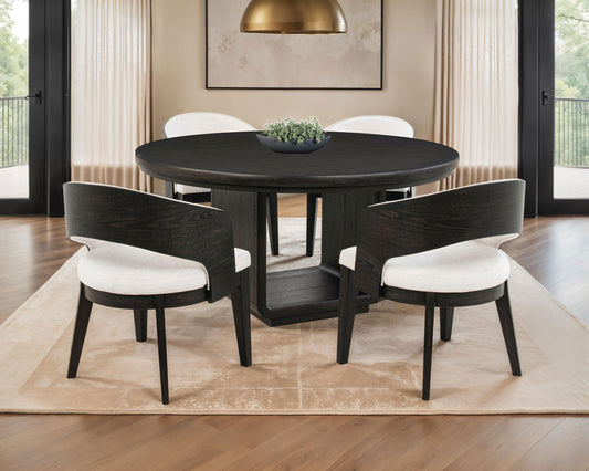 Leandro Contemporary 60" Round 5-Piece Round Dining Set – Burnished Black & Cream