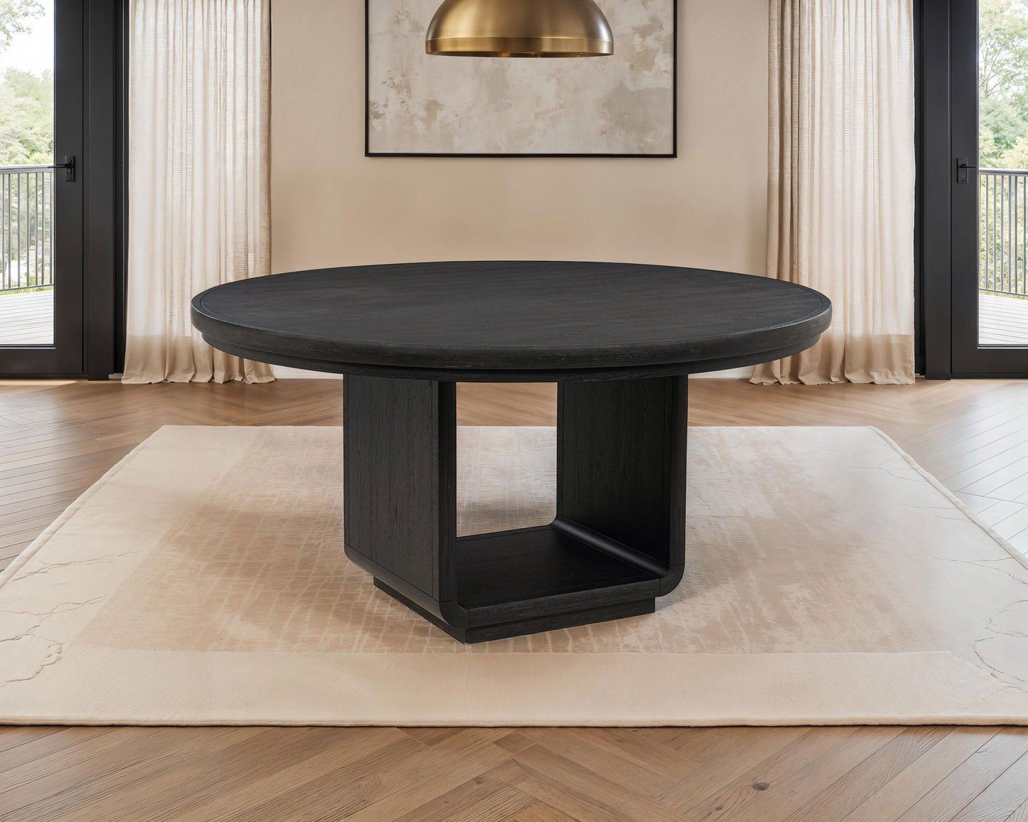 Leandro 60” Round Contemporary Dining Table – Burnished Black