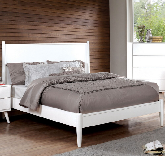 Lennart II White Finish Mid-Century Modern Queen Platform Bed