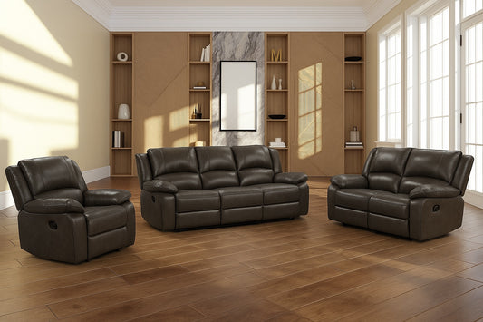 Letha Transitional Leatherette Reclining Living Room Set - Gray