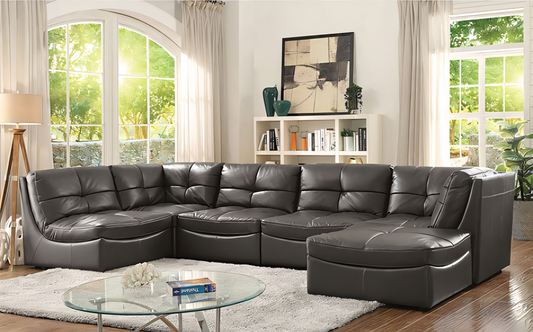 Libbie 6-Piece Modular Sectional Sofa & Ottoman – Premium Faux Leather