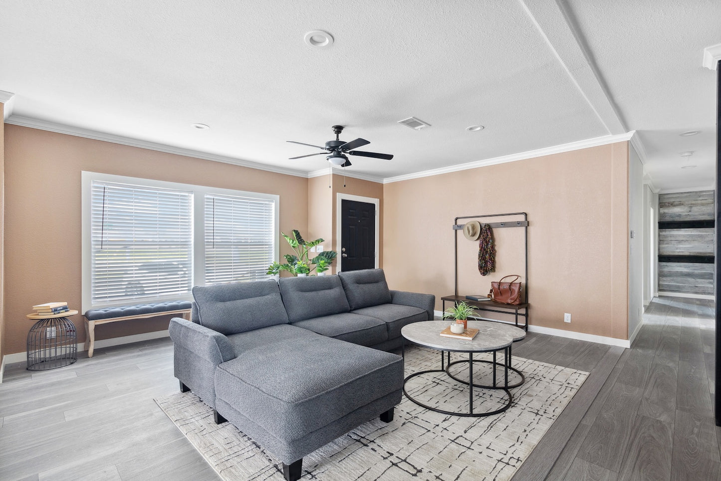 Caspian Upholstered Curved Arms Sectional Sofa Gray and Black