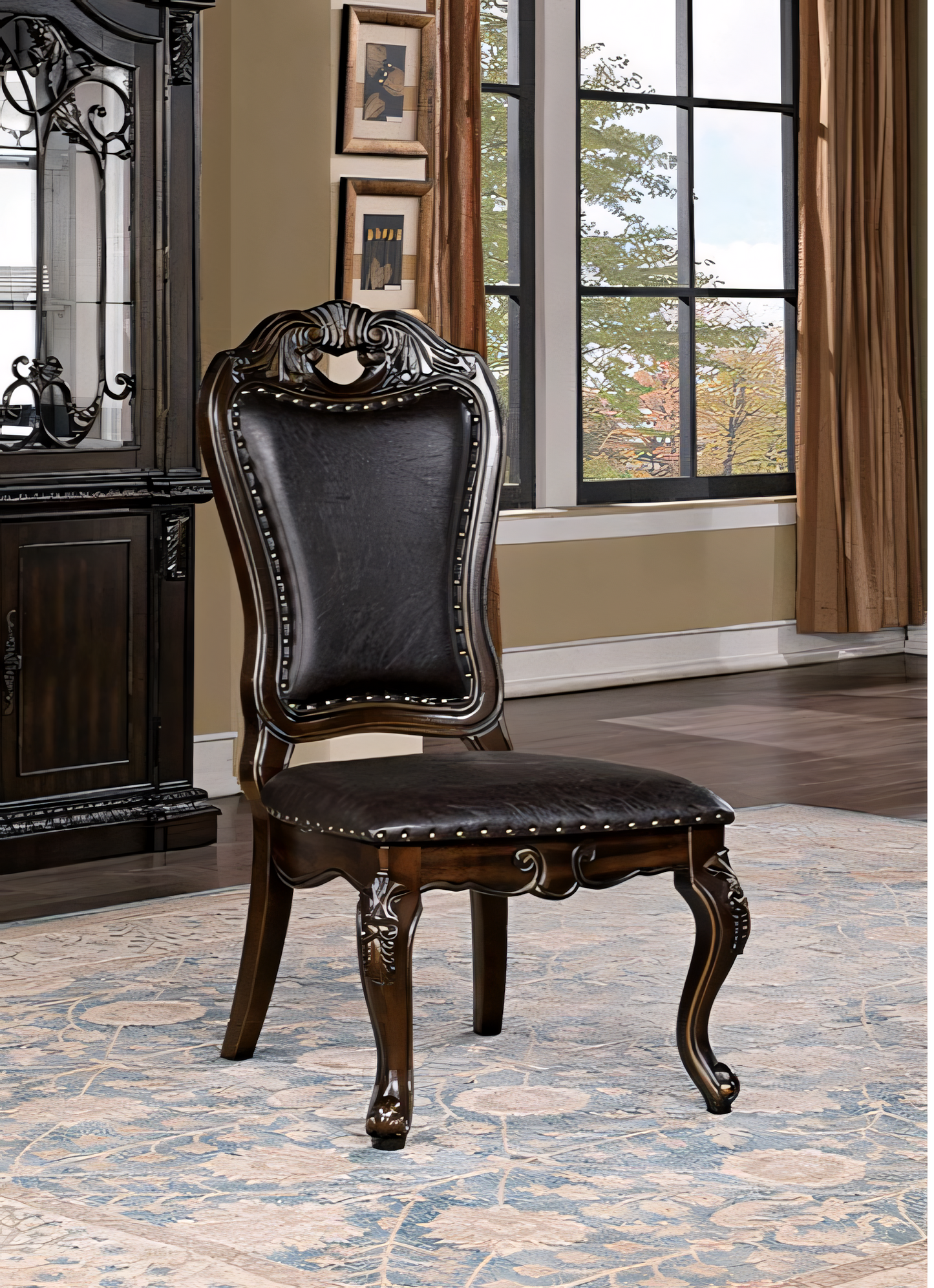 Lombardy 9-Piece Traditional Walnut Dining Set with Leatherette Chairs