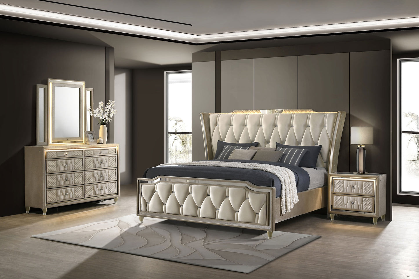 Lorient 4-Piece Queen Bedroom Set – Ivory & Camel