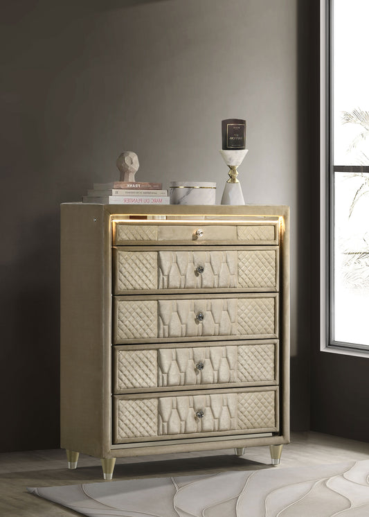 Lorient 5-Drawer LED Chest of Drawers – Ivory & Camel