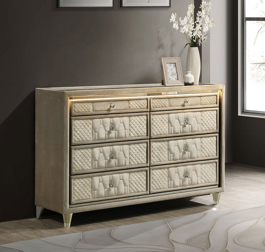 Lorient 8-Drawer LED Dresser – Ivory & Camel