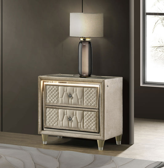 Lorient LED Nightstand with USB Charging Ports – Ivory & Camel