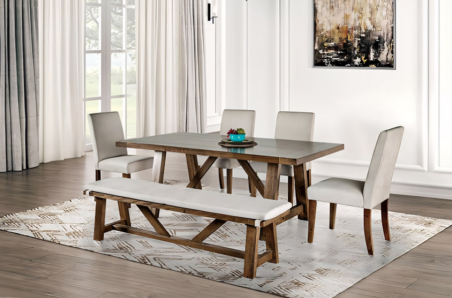 Losone 6PC Rustic Dining Set, Brown & White