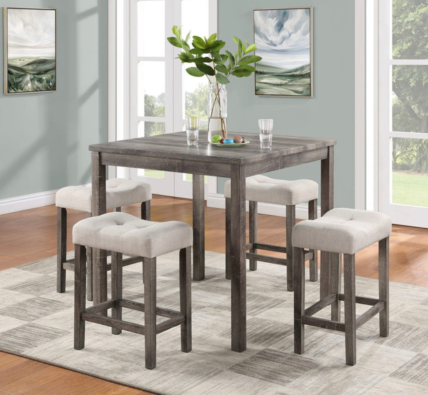 Lucian 5-Piece Counter Height Pub Table Set – Brown & Creamy White