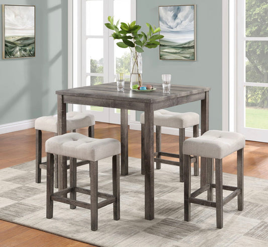 Lucian 5-Piece Counter Height Pub Table Set – Brown & Creamy White