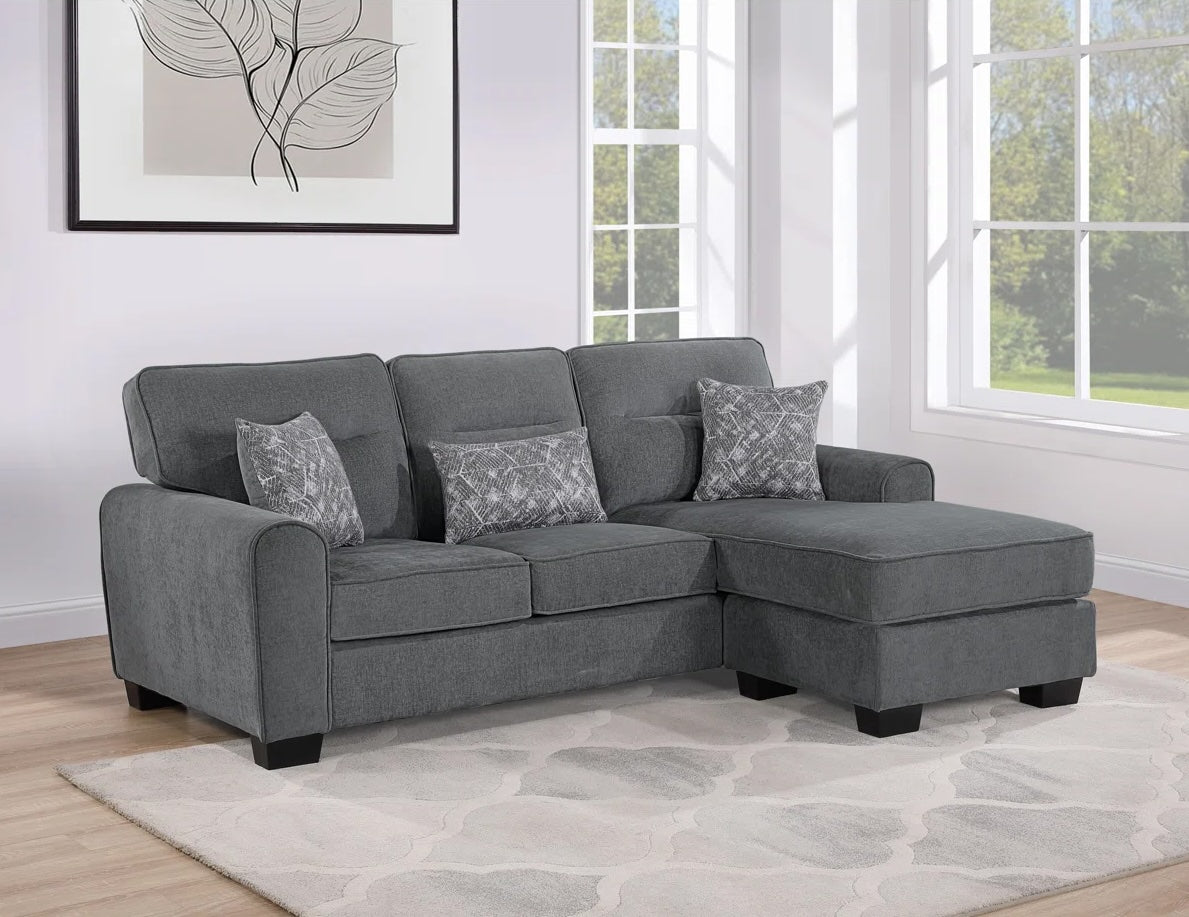 Maddison Contemporary Upholstered Sectional with Reversible Chaise, Gray