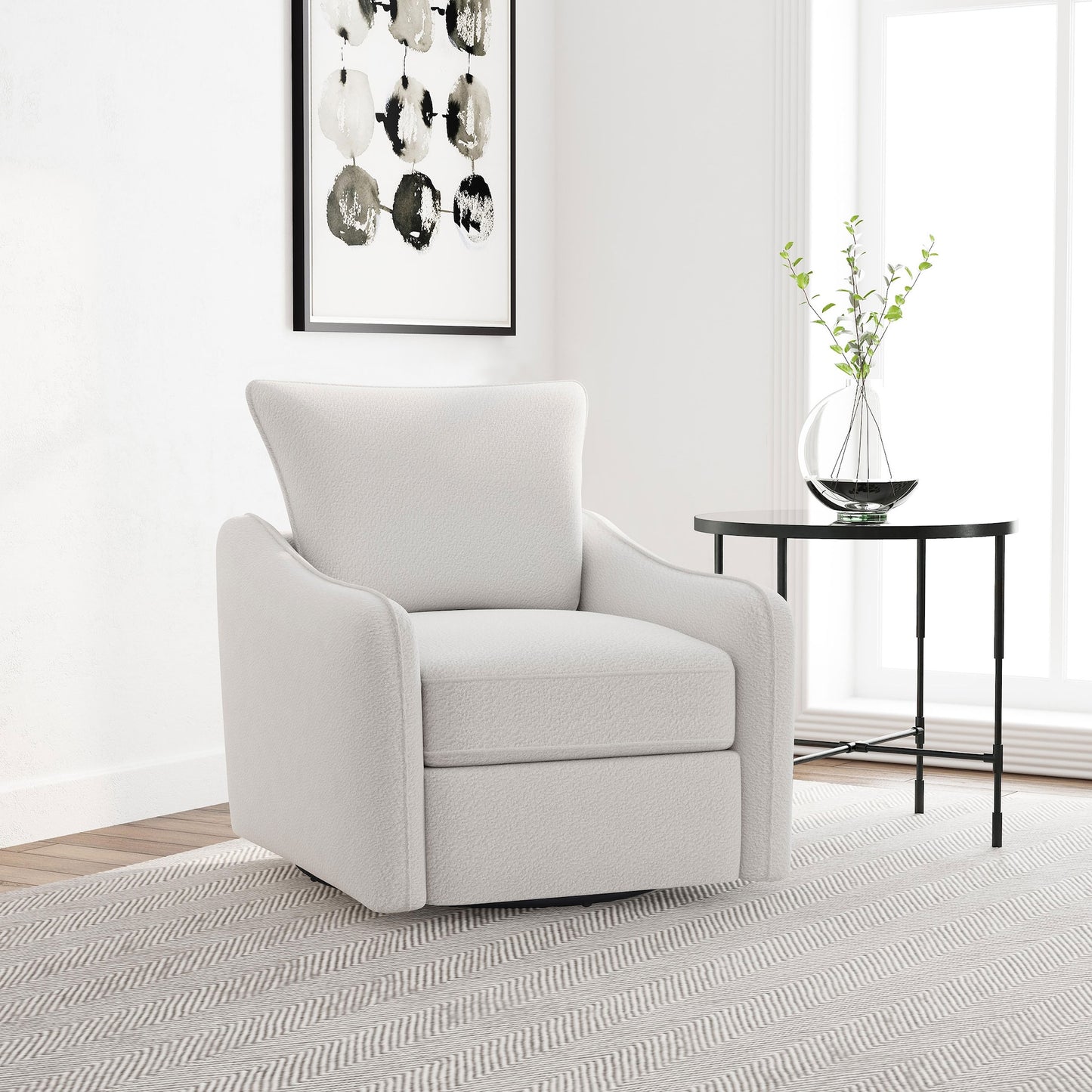 Madia Boucle Upholstered Swivel Glider Chair - Vanilla