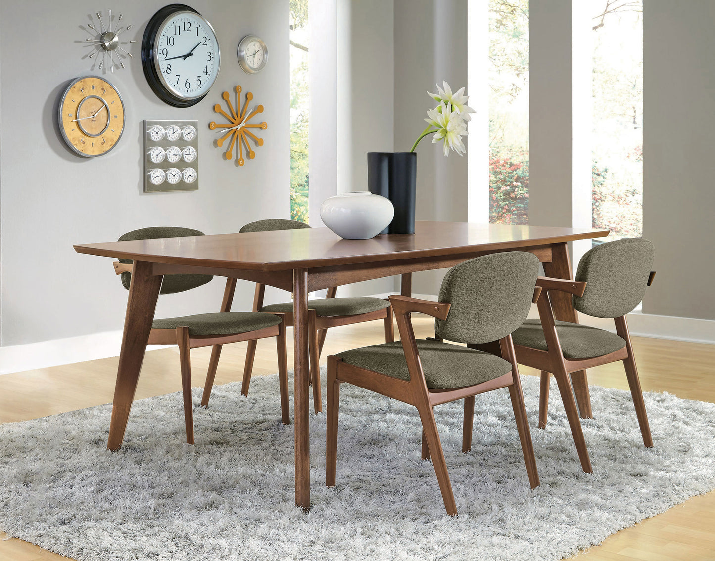 Malone Mid-Century Modern Walnut Finish 5-Piece Dining Set