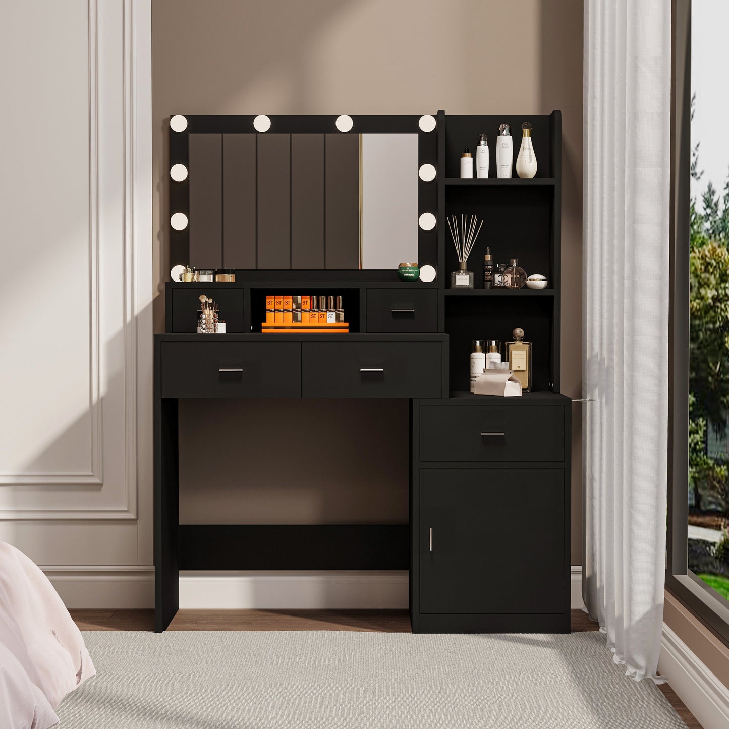 Angie Contemporary Bedroom Vanity, Black