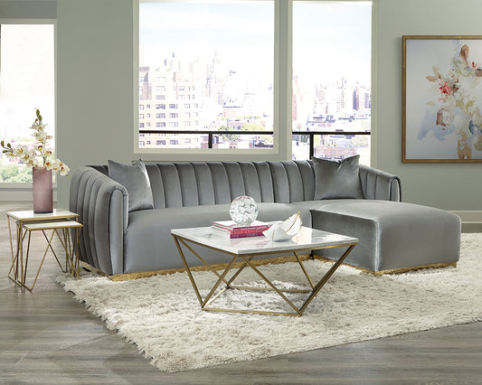 Milley Contemporary White Faux Marble & Brass Coffee Table
