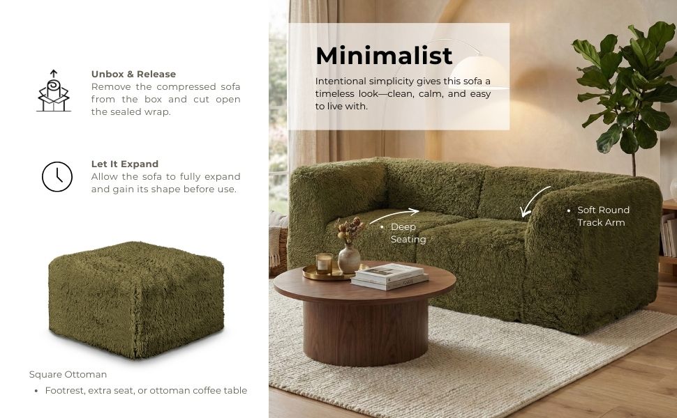 Nappi Modern Faux Fur Compressed Sofa - Black