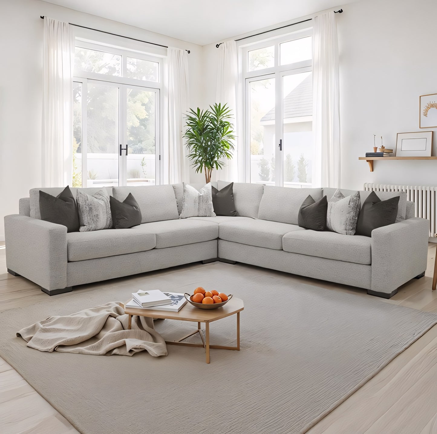 Nerone Light Gray Fabric Oversized Transitional Sectional Sofa with Reversible Cushions