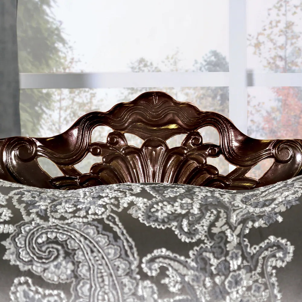 Newdale Traditional Sofa in Gray Chenille with Carved Wood Trim