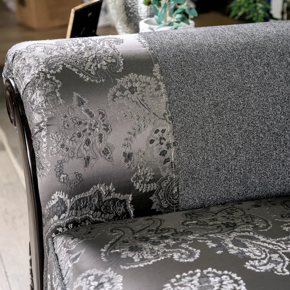 Newdale Traditional Sofa in Gray Chenille with Carved Wood Trim
