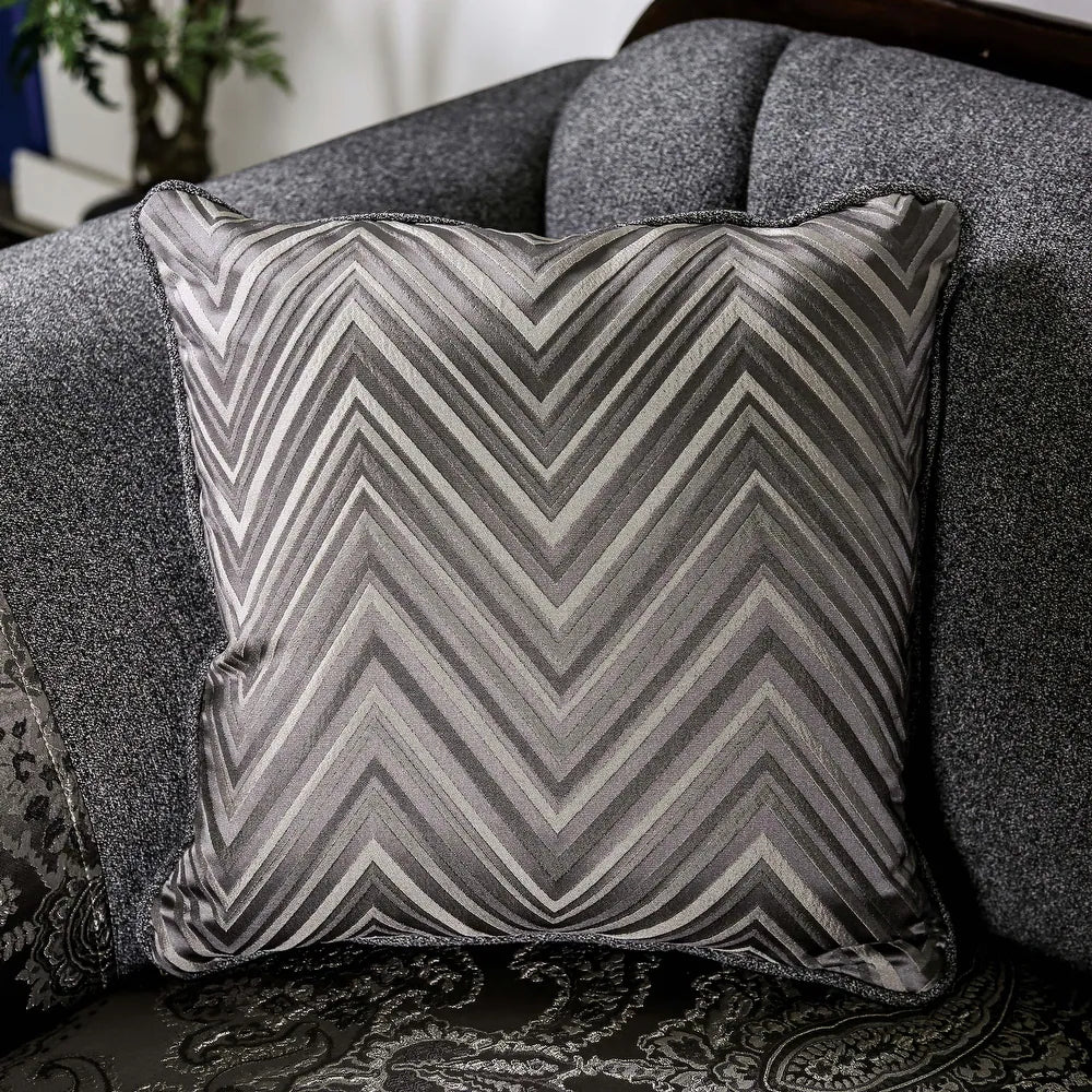 Newdale Traditional Sofa in Gray Chenille with Carved Wood Trim