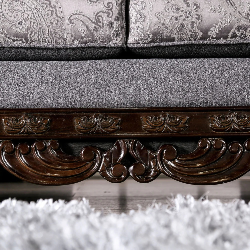 Newdale Traditional Sofa in Gray Chenille with Carved Wood Trim