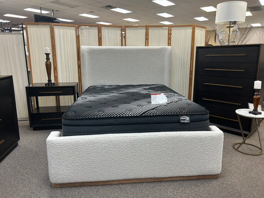 Nala Upholstered Queen Wingback Platform Sleigh Bed Cream