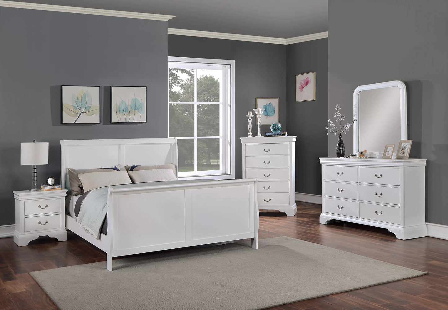 Norah Classic White Queen Sleigh Bed