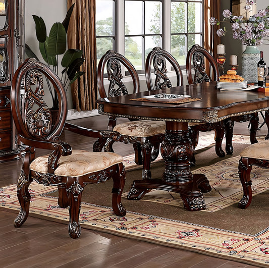 Normandy 9-Piece Traditional Double Pedestal Dining Set - Brown Cherry