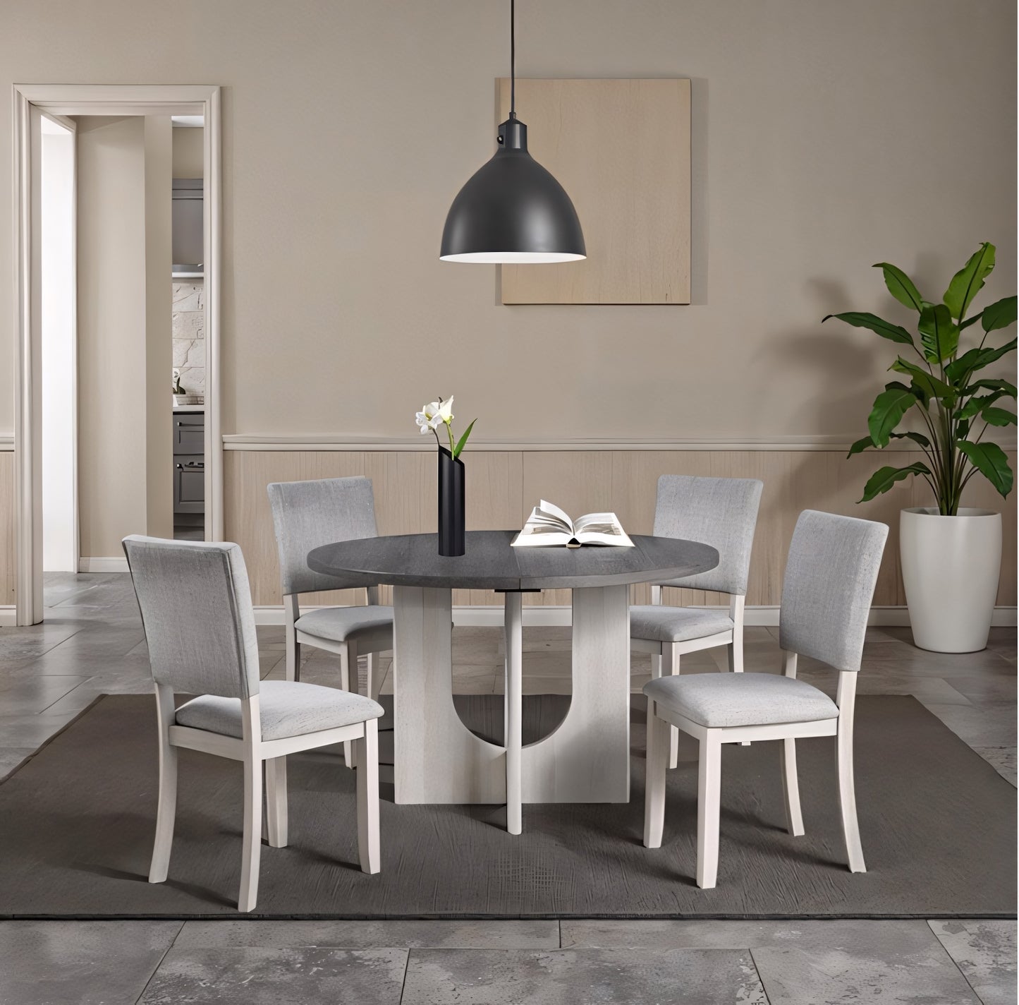 Oberto 5PC Round Dining Set, Gray