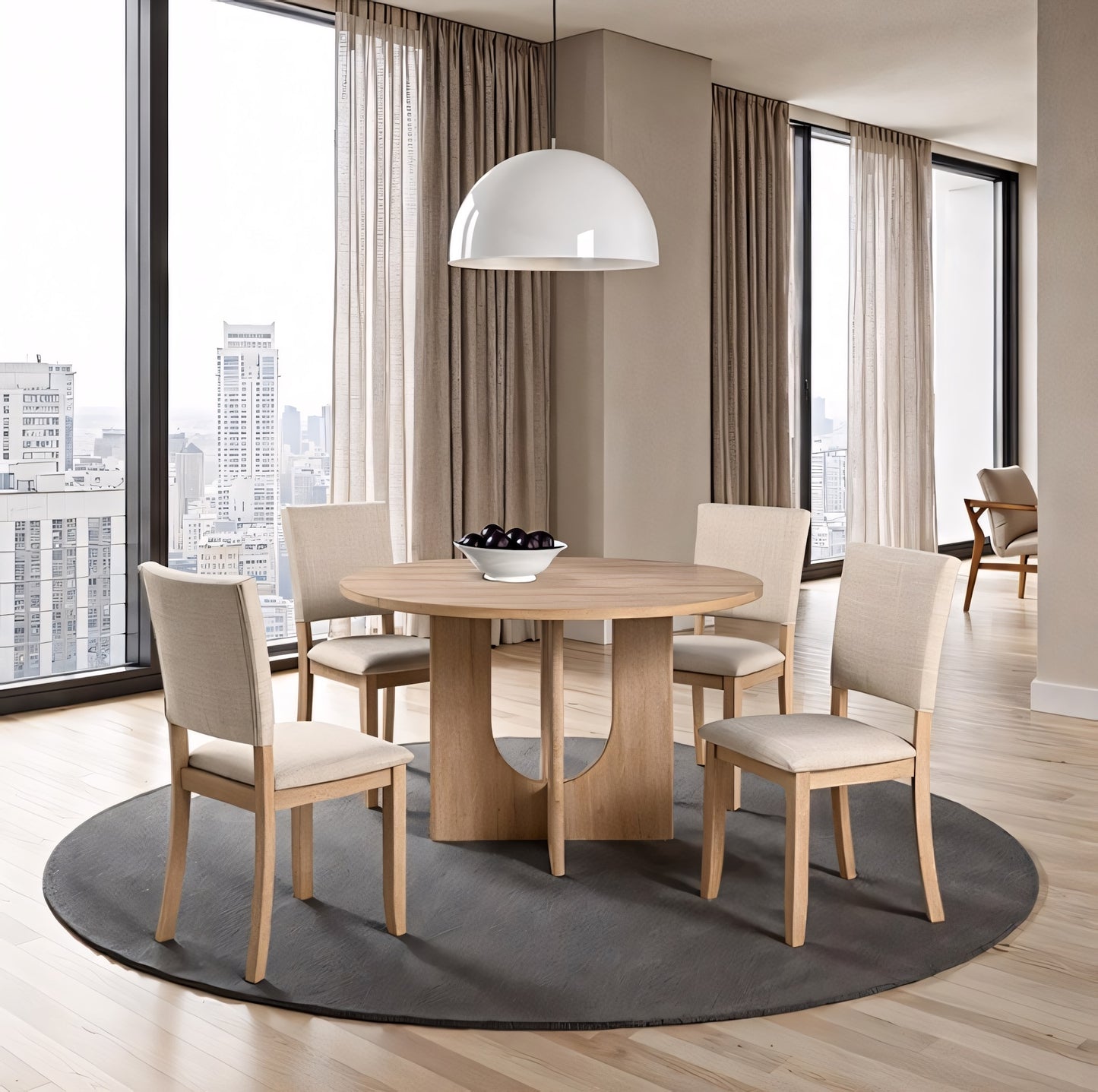 Oberto 5PC Round Dining Set, Natural