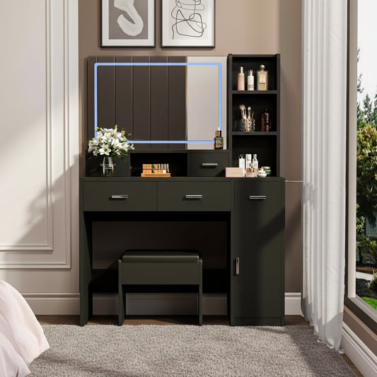 Anna Modern Bedroom Vanity, Black