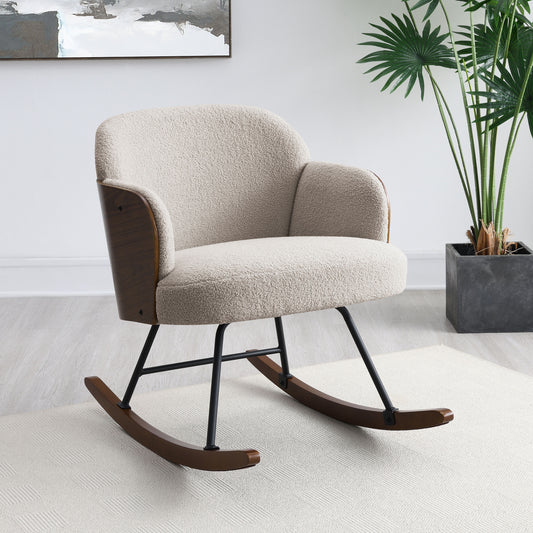 Paige Mid-Century Modern Boucle Rocking Chair with Bentwood Frame, Beige