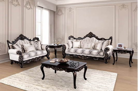 Palencia Traditional Sofa & Loveseat Set - Dark Cherry & Beige