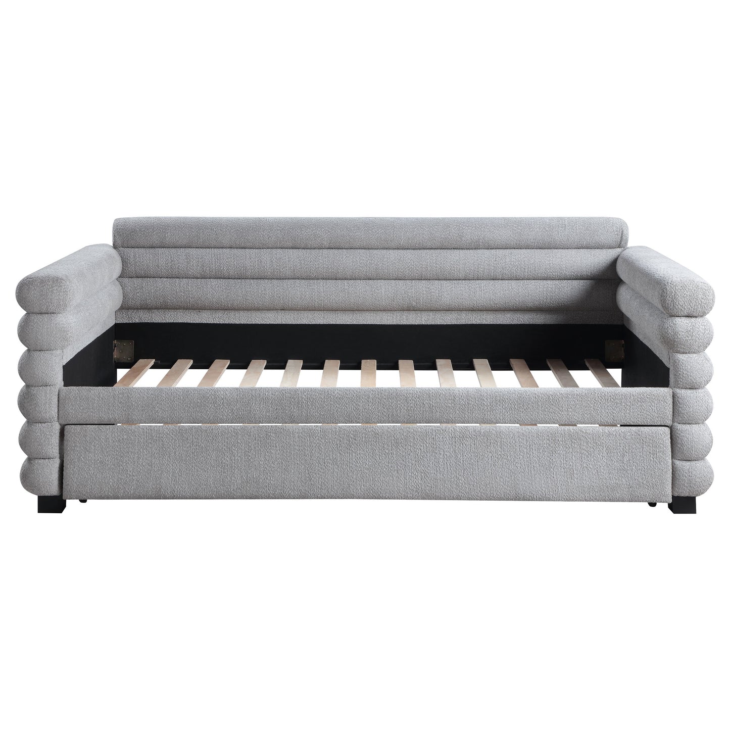 Patricia Boucle Upholstered Twin Day Bed with Trundle, Gray