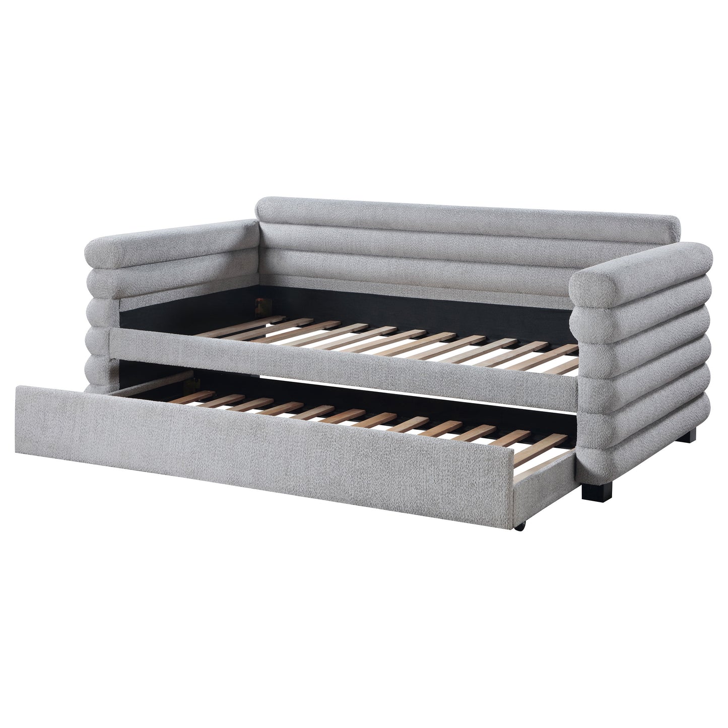 Patricia Boucle Upholstered Twin Day Bed with Trundle, Gray