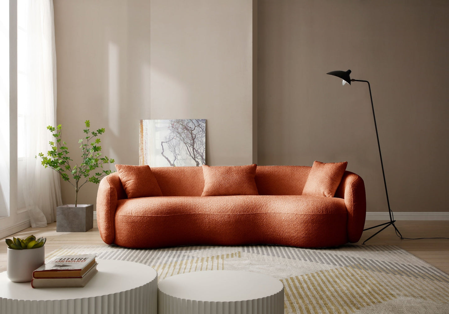 Peregrine Mid-Century Modern Curved Boucle Cloud Sofa - Orange