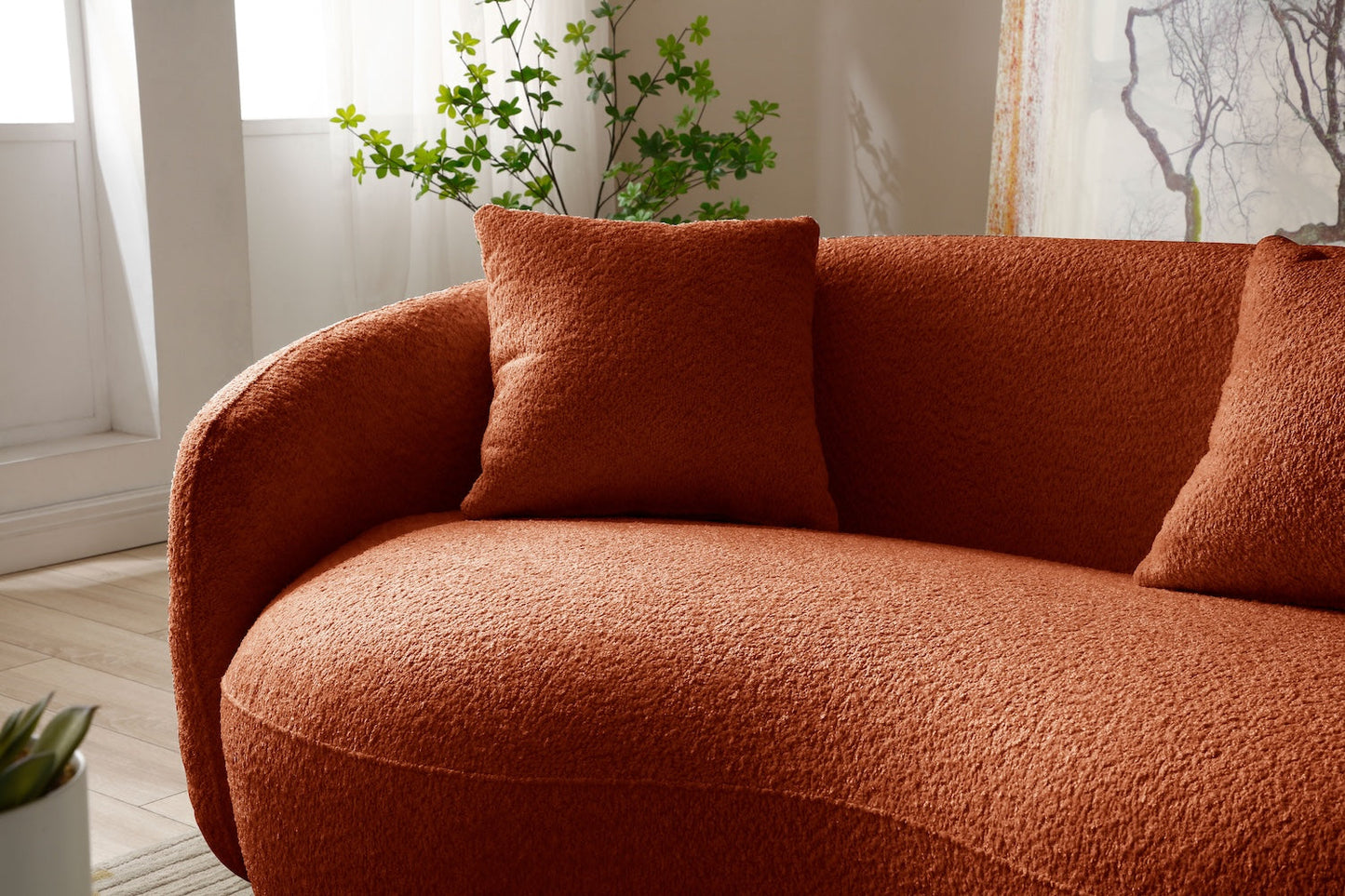 Peregrine Mid-Century Modern Curved Boucle Cloud Sofa - Orange