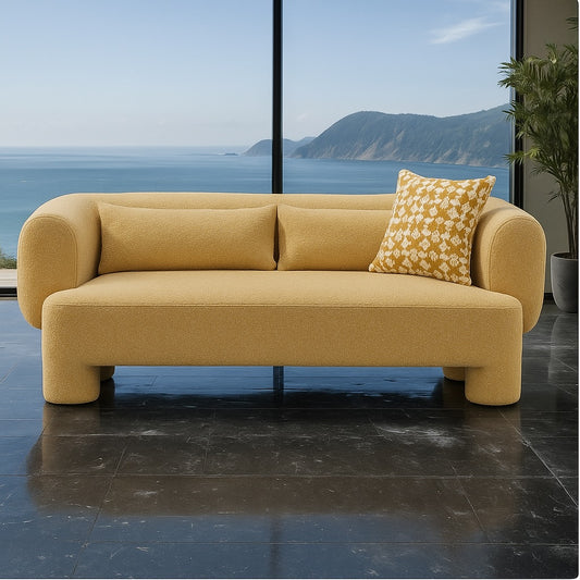Phedra Contemporary Sofa in Mustard Bouclé with Cylindrical Legs