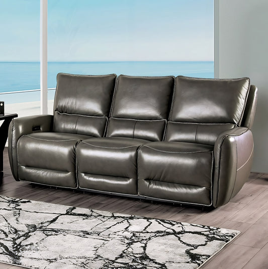 Phineas Transitional Power Reclining Sofa – Gray Leather