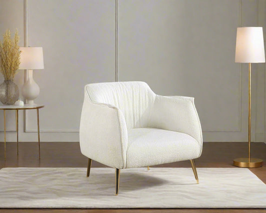 Rachael White Bouclé Accent Chair with Gold Legs