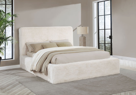 Rebecca Faux Fur Upholstered Queen Bed – Cream