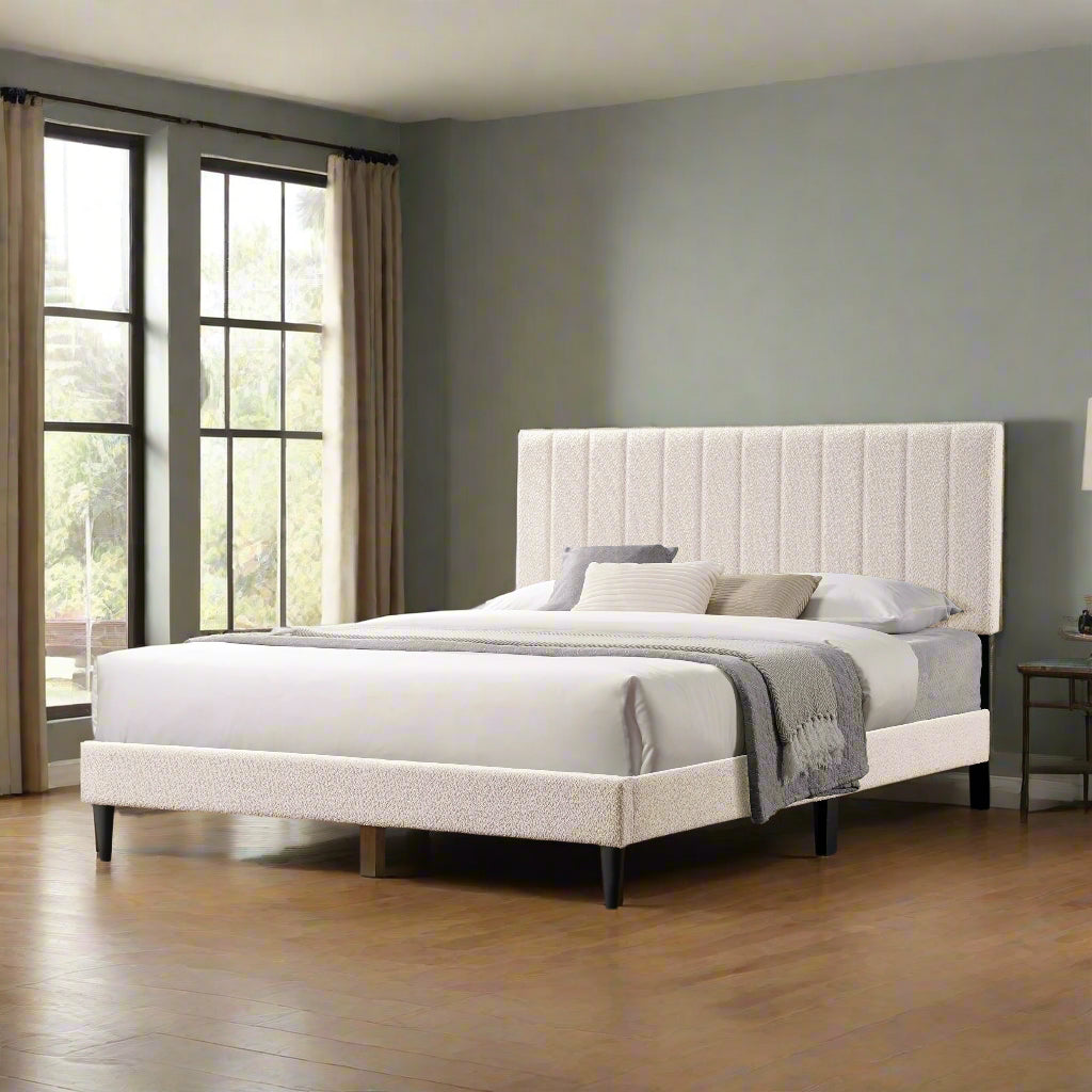 Rina Dove Tufted Upholstered Platform Bed - Pearl White - Queen