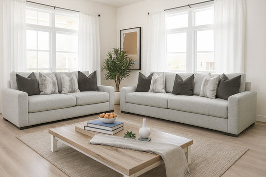Romsey 2-Piece Oversized Sofa & Loveseat Set in Light Gray Performance Fabric