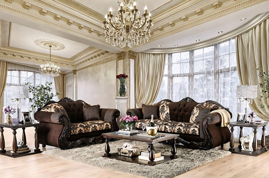 Ronja Traditional Sofa in Dark Brown Chenille & Damask Fabric