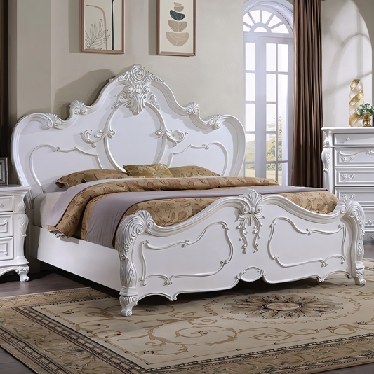 Roselli Traditional Solid Wood King Bed with Carved Details