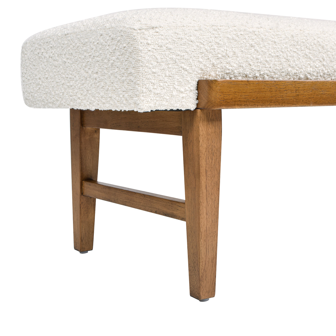 Rowan 52” Bouclé Telephone Bench with Sliding Shelf – Beige & Walnut