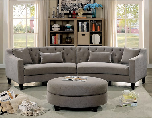 Sarin Warm Gray Tufted Linen Tight Back Sectional