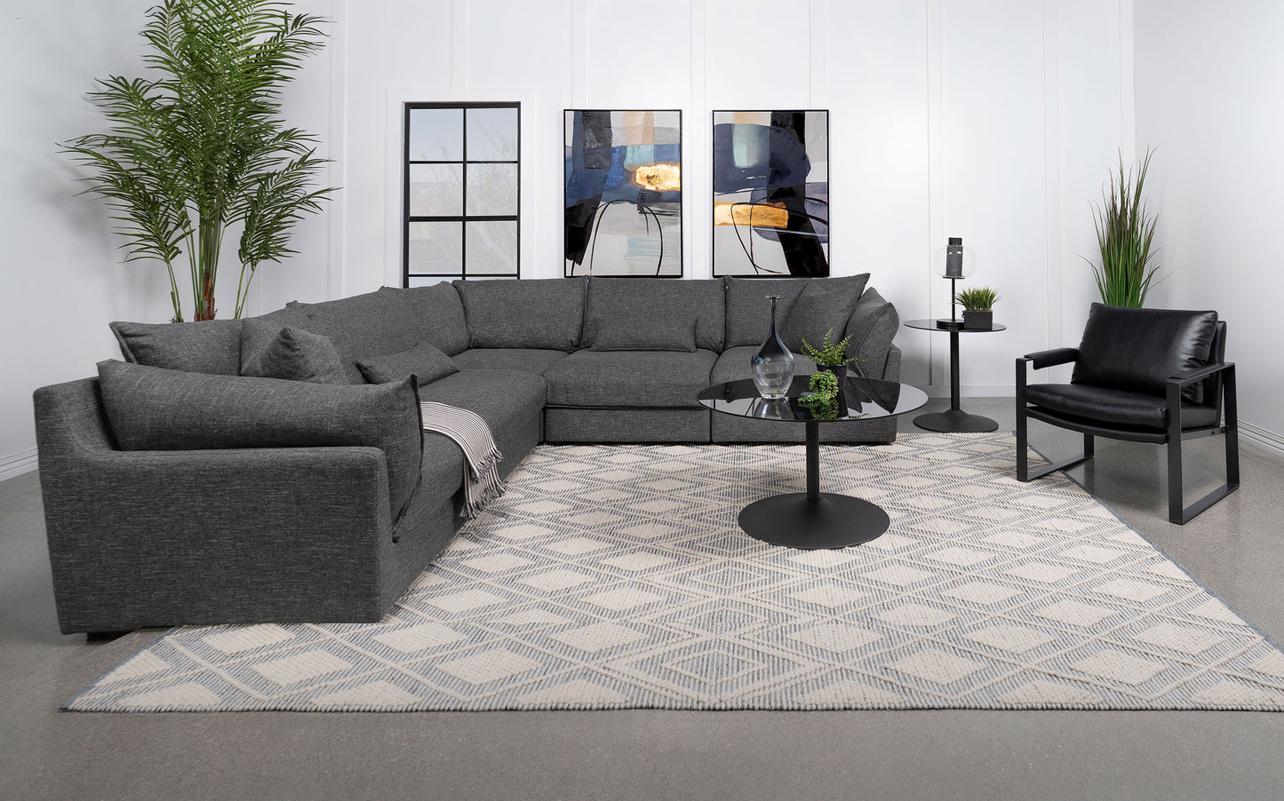 Sasha 5-Piece Upholstered Modular Sectional Sofa Barely Black