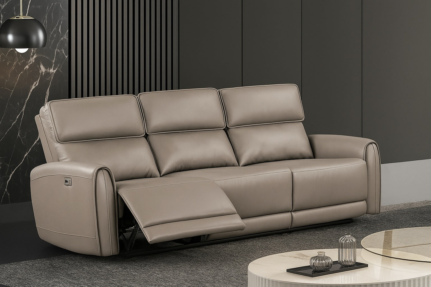 Schlieren Contemporary Power Reclining Sofa – Light Brown Leatherette