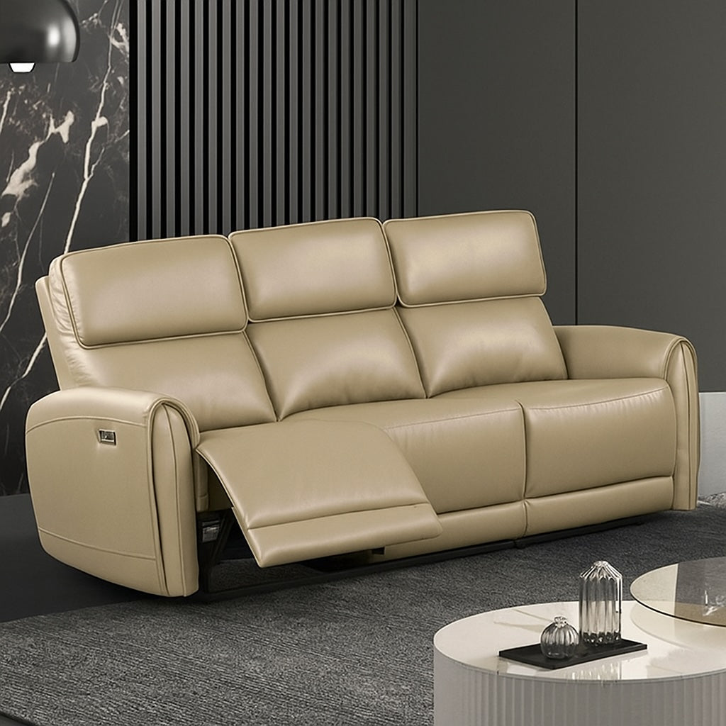 Schlieren Contemporary Power Reclining Sofa – Beige Leatherette